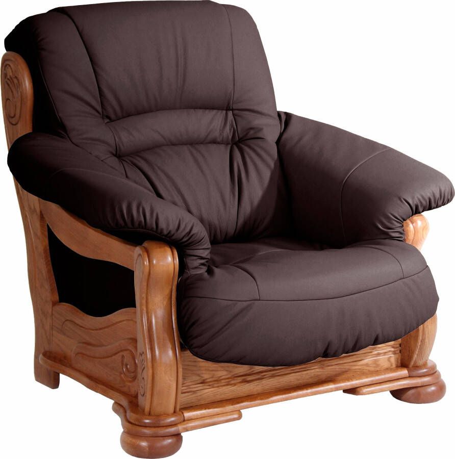 Max Winzer Fauteuil Texas met decoratief houten frame van eik gefreesde ornamenten in het frame (set)