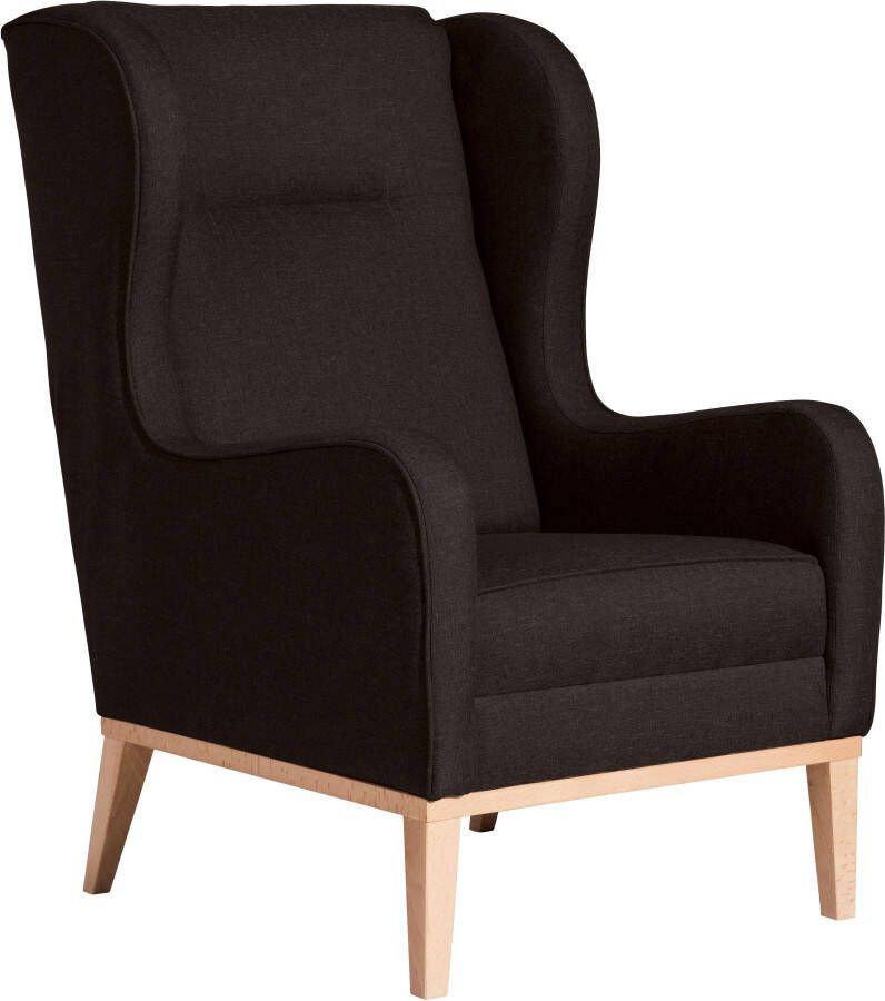 Max Winzer Oorfauteuil Anthony met rondom houten sokkel & kedernaad solitaire meubels met hoge houten voet