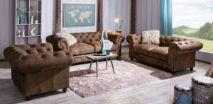 Max Winzer Zithoek Old Engeland Chesterfield leren zithoek met capitonnage & siernagels (voordeelset 3-delig)