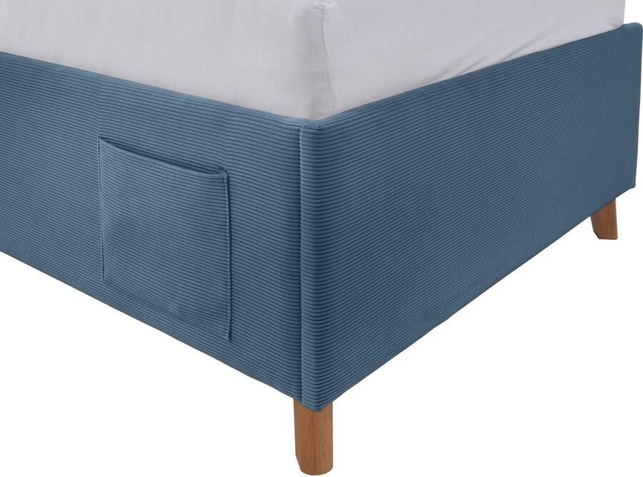 Meise.möbel Kinderledikant Blauw Bekleed bed naar keuze met bedkist tienerbed inclusief USB-aansluiting