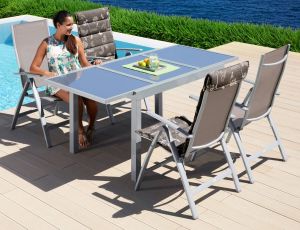MERXX Tuin-eethoek Amalfi 4 klapstoelen tafel 90x120-180 cm aluminium textiel (5-delig)