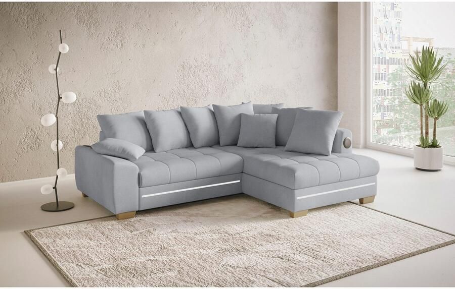 Mr. Couch Hoekbank Nikita II L-vorm met koudschuim rgb-led geluidssysteem optioneel met bed bedlade