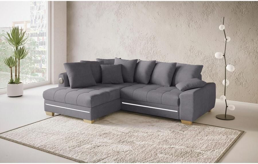 Mr. Couch Hoekbank Nikita II L-vorm met koudschuim rgb-led geluidssysteem optioneel met bed bedlade