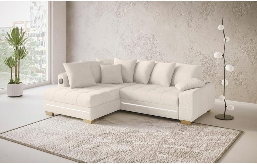 Mr. Couch Hoekbank Nikita II L-vorm met koudschuim rgb-led geluidssysteem optioneel met bed bedlade