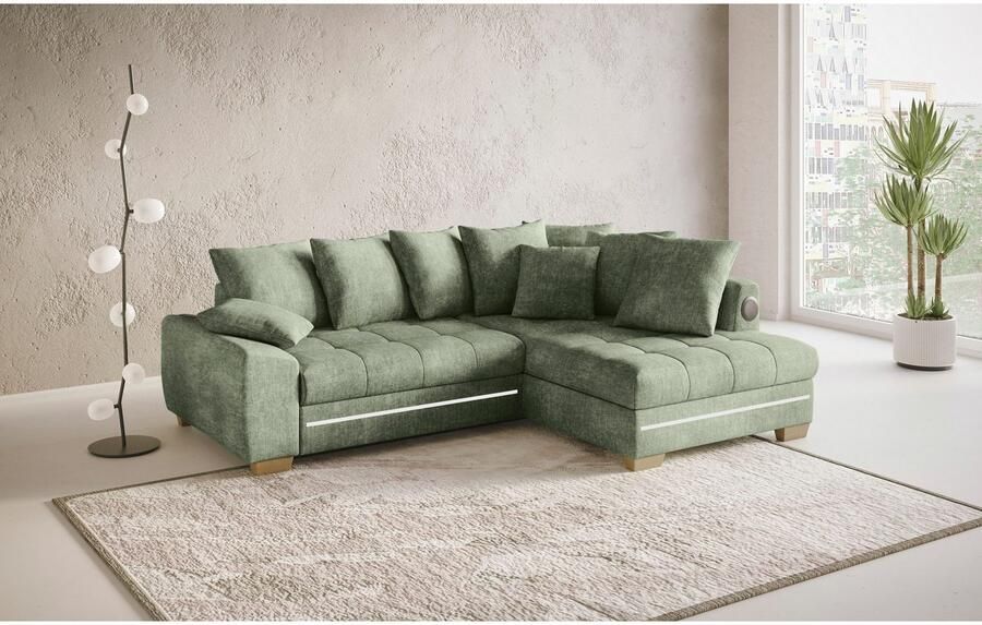 Mr. Couch Hoekbank Nikita II L-vorm met koudschuim rgb-led geluidssysteem optioneel met bed bedlade
