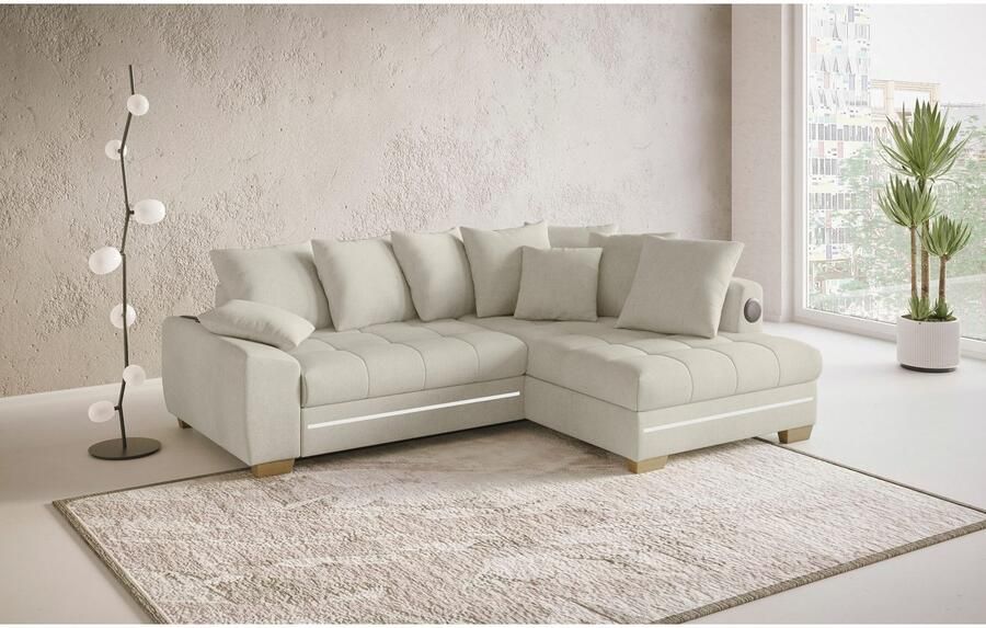 Mr. Couch Hoekbank Nikita II L-vorm met koudschuim rgb-led geluidssysteem optioneel met bed bedlade