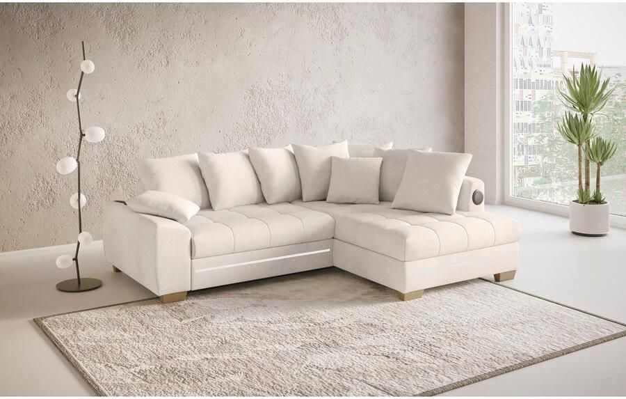 Mr. Couch Hoekbank Nikita II L-vorm met koudschuim rgb-led geluidssysteem optioneel met bed bedlade