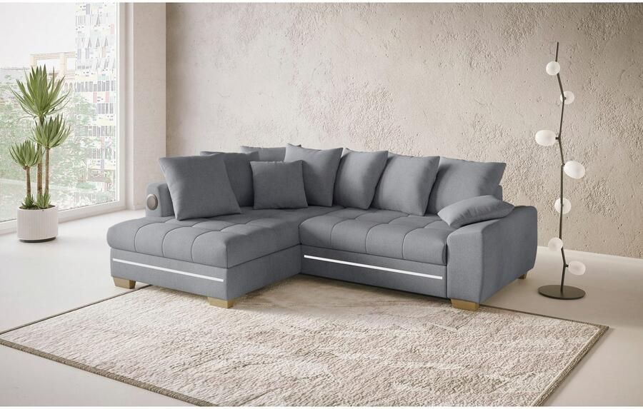 Mr. Couch Hoekbank Nikita II L-vorm met koudschuim rgb-led geluidssysteem optioneel met bed bedlade