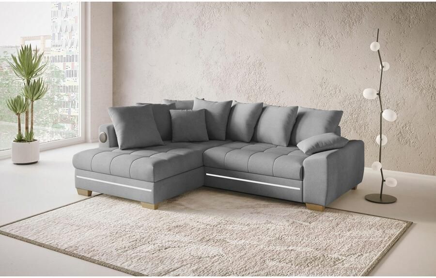 Mr. Couch Hoekbank Nikita II L-vorm met koudschuim rgb-led geluidssysteem optioneel met bed bedlade