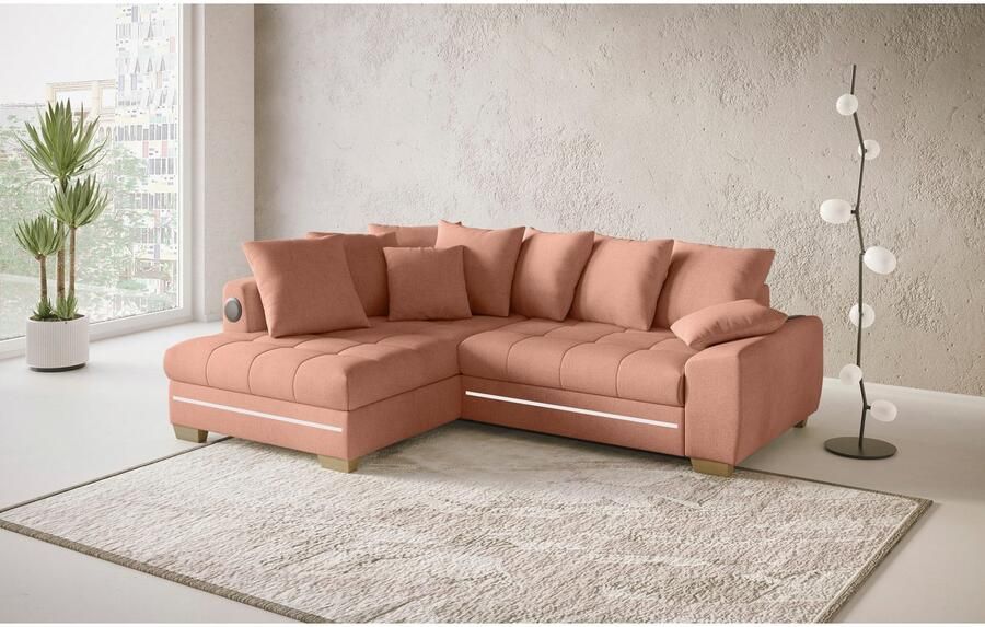 Mr. Couch Hoekbank Nikita II L-vorm met koudschuim rgb-led geluidssysteem optioneel met bed bedlade