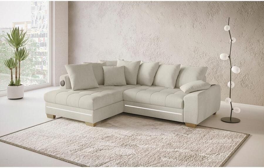 Mr. Couch Hoekbank Nikita II L-vorm met koudschuim rgb-led geluidssysteem optioneel met bed bedlade