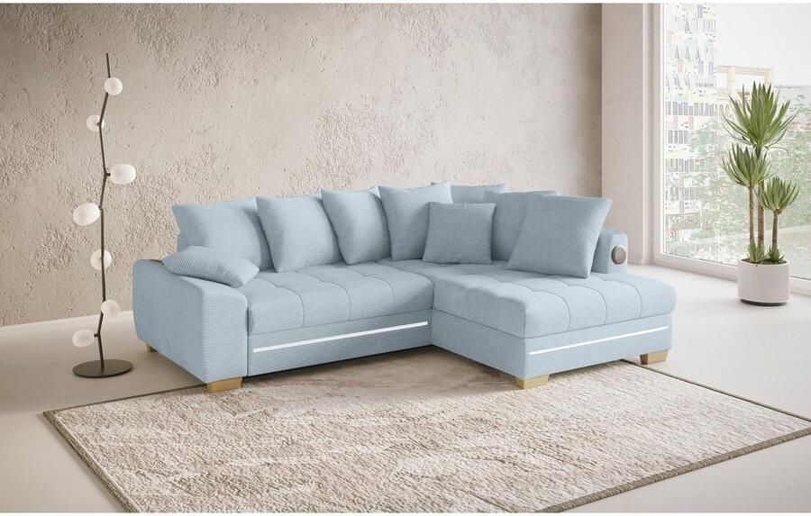 Mr. Couch Hoekbank Nikita II L-vorm met koudschuim rgb-led geluidssysteem optioneel met bed bedlade