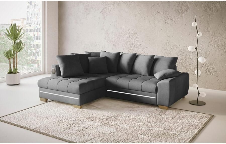 Mr. Couch Hoekbank Nikita II L-vorm met koudschuim rgb-led geluidssysteem optioneel met bed bedlade