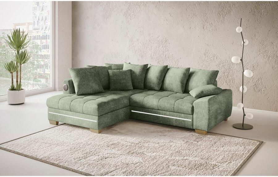 Mr. Couch Hoekbank Nikita II L-vorm met koudschuim rgb-led geluidssysteem optioneel met bed bedlade