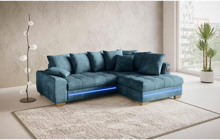 Mr. Couch Hoekbank Nikita II L-vorm RGB-LED Bluetooth-geluidssysteem optioneel met bed bedlade