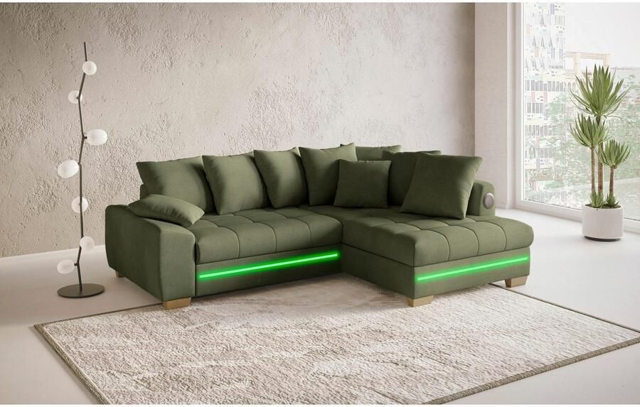 Mr. Couch Hoekbank Nikita II L-vorm RGB-LED Bluetooth-geluidssysteem optioneel met bed bedlade