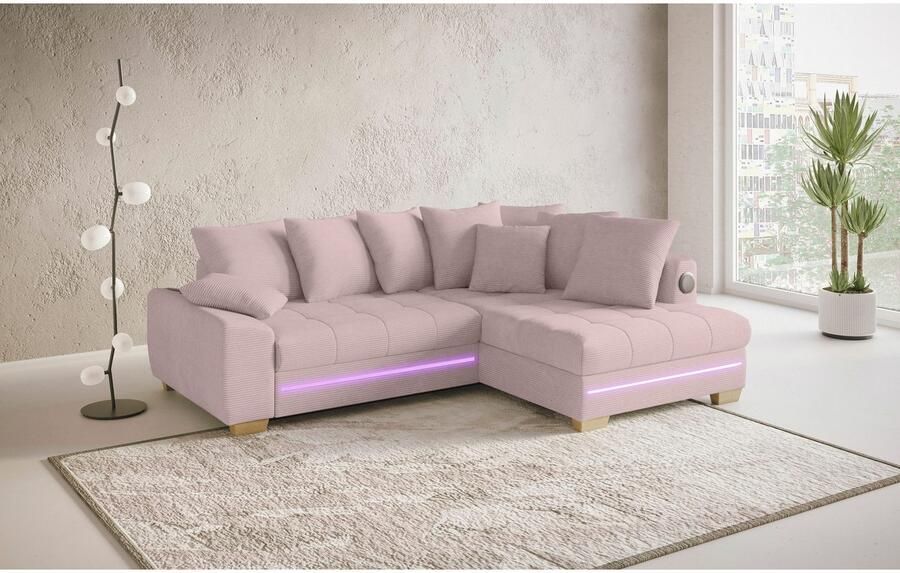 Mr. Couch Hoekbank Nikita II L-vorm RGB-LED Bluetooth-geluidssysteem optioneel met bed bedlade