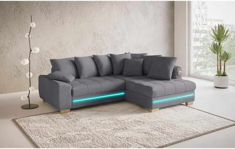 Mr. Couch Hoekbank Nikita II L-vorm RGB-LED Bluetooth-geluidssysteem optioneel met bed bedlade