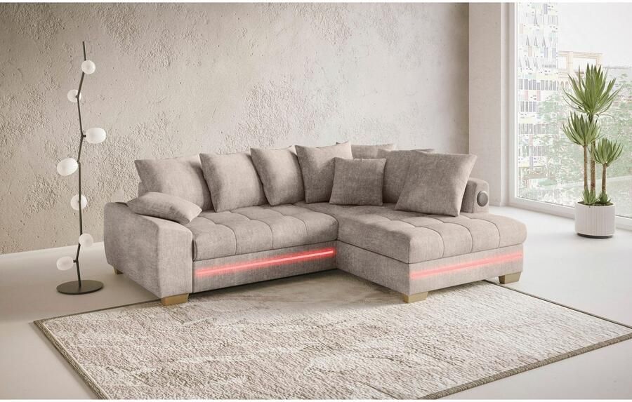 Mr. Couch Hoekbank Nikita II L-vorm RGB-LED Bluetooth-geluidssysteem optioneel met bed bedlade