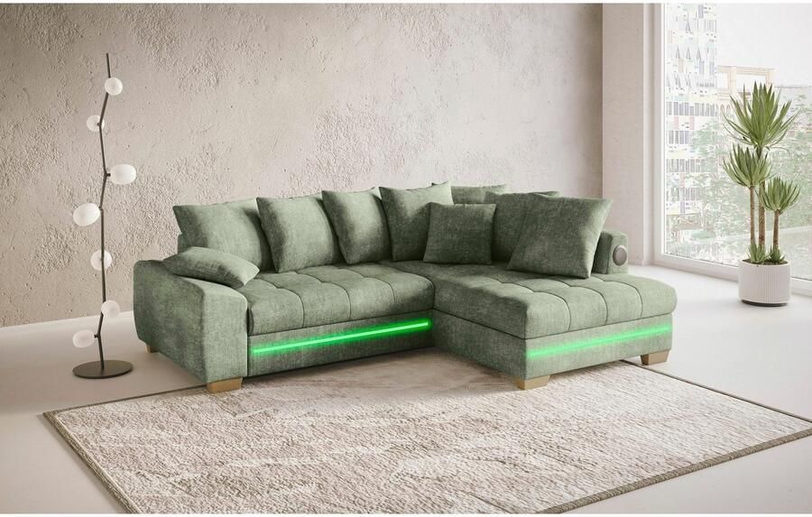 Mr. Couch Hoekbank Nikita II L-vorm RGB-LED Bluetooth-geluidssysteem optioneel met bed bedlade