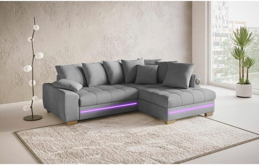 Mr. Couch Hoekbank Nikita II L-vorm RGB-LED Bluetooth-geluidssysteem optioneel met bed bedlade