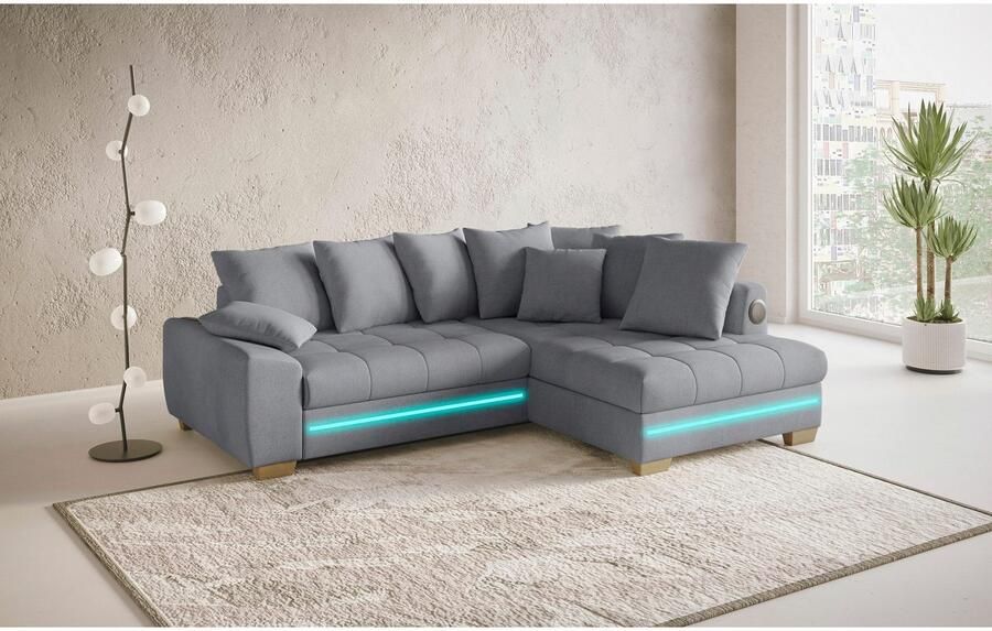 Mr. Couch Hoekbank Nikita II L-vorm RGB-LED Bluetooth-geluidssysteem optioneel met bed bedlade