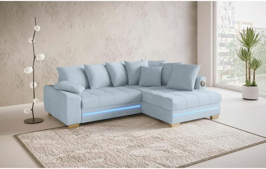 Mr. Couch Hoekbank Nikita II L-vorm RGB-LED Bluetooth-geluidssysteem optioneel met bed bedlade