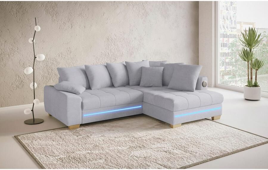 Mr. Couch Hoekbank Nikita II L-vorm RGB-LED Bluetooth-geluidssysteem optioneel met bed bedlade