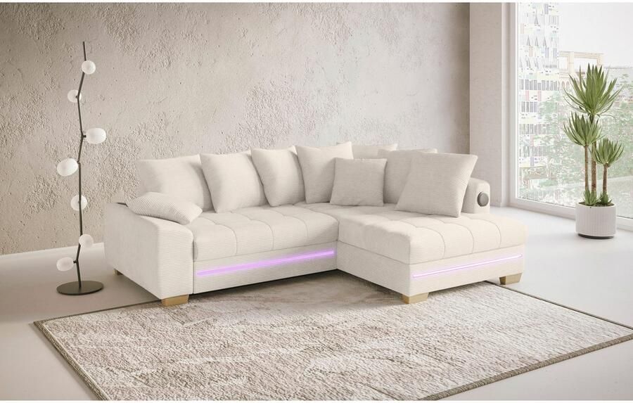 Mr. Couch Hoekbank Nikita II L-vorm RGB-LED Bluetooth-geluidssysteem optioneel met bed bedlade