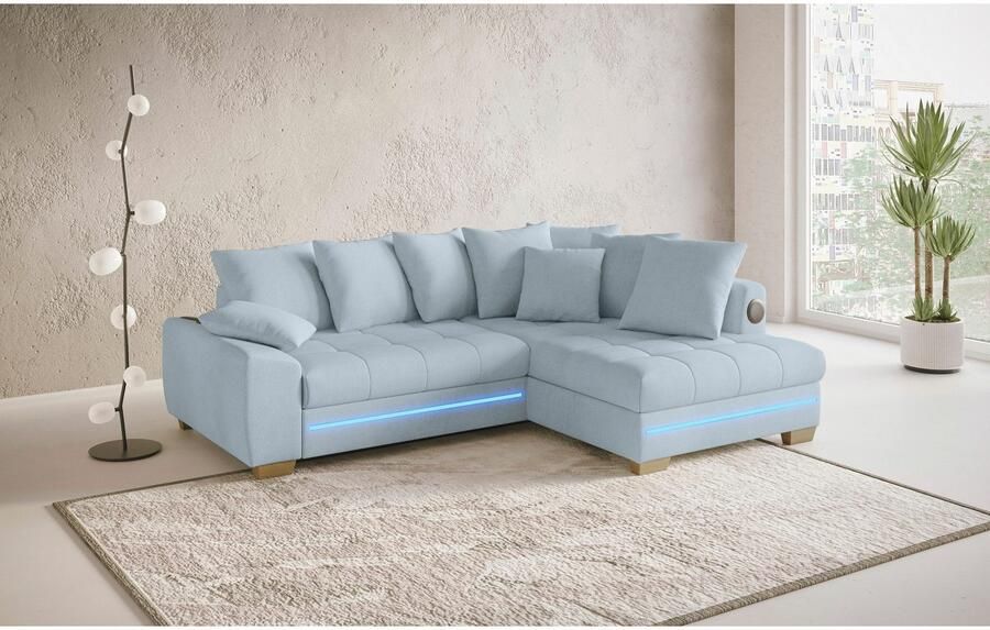 Mr. Couch Hoekbank Nikita II L-vorm RGB-LED Bluetooth-geluidssysteem optioneel met bed bedlade