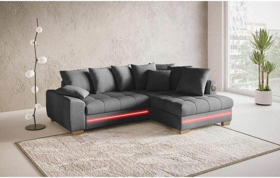 Mr. Couch Hoekbank Nikita II L-vorm RGB-LED Bluetooth-geluidssysteem optioneel met bed bedlade