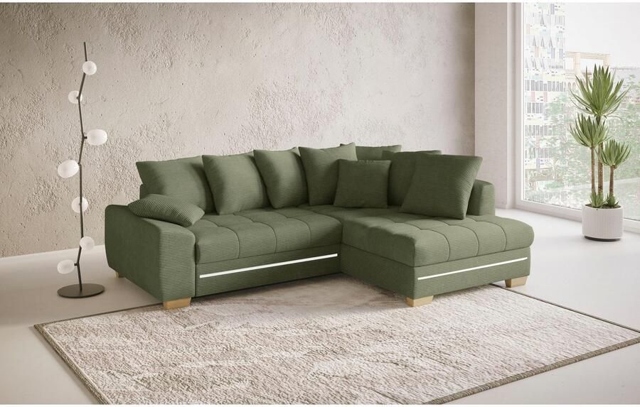 Mr. Couch Hoekbank Nikita II L-vorm met rgb-led verlichting optioneel met bed bedlade koudschuim