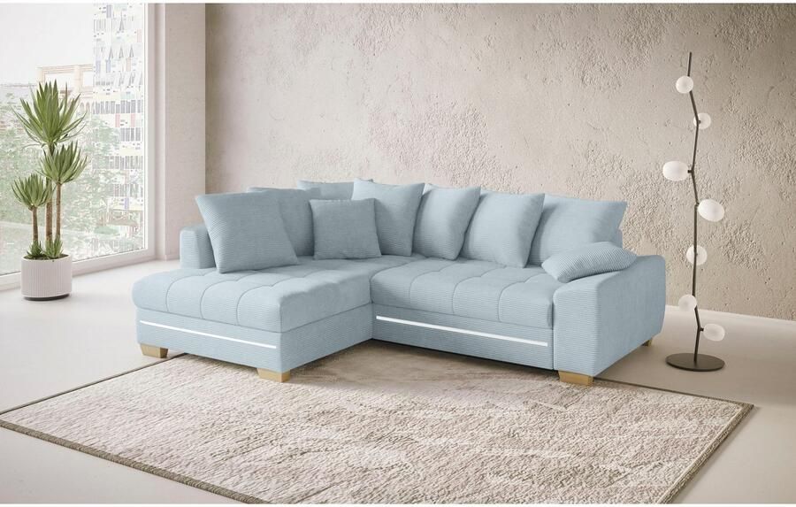 Mr. Couch Hoekbank Nikita II L-vorm met rgb-led verlichting optioneel met bed bedlade koudschuim