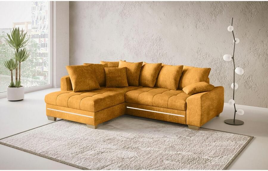 Mr. Couch Hoekbank Nikita II L-vorm met rgb-led verlichting optioneel met bed bedlade koudschuim