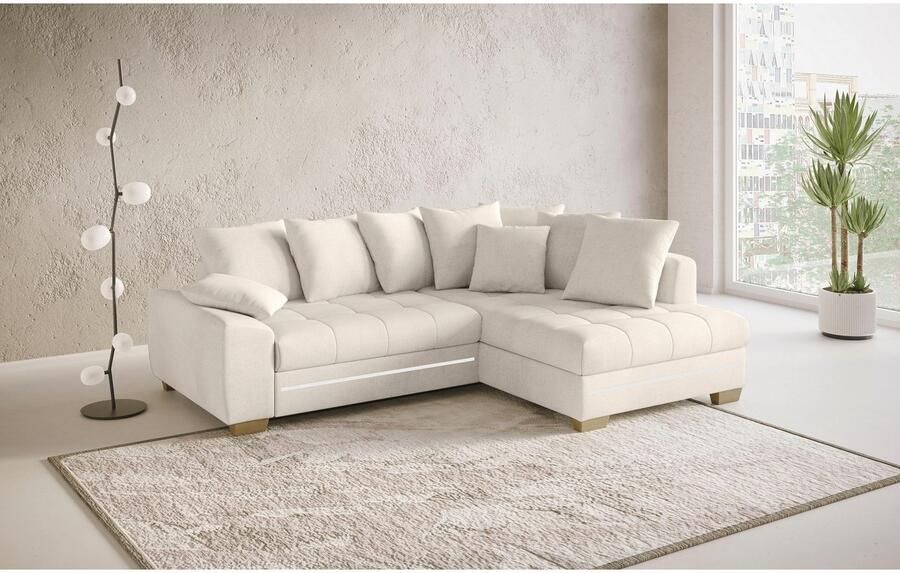 Mr. Couch Hoekbank Nikita II L-vorm met koudschuim rgb-led-verlichting optioneel met bed bedlade