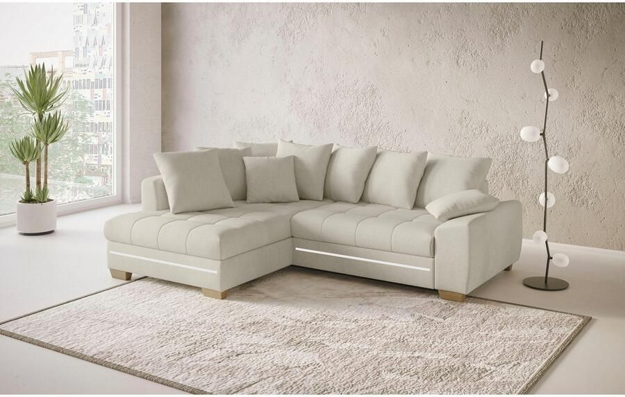 Mr. Couch Hoekbank Nikita II L-vorm met koudschuim rgb-led-verlichting optioneel met bed bedlade