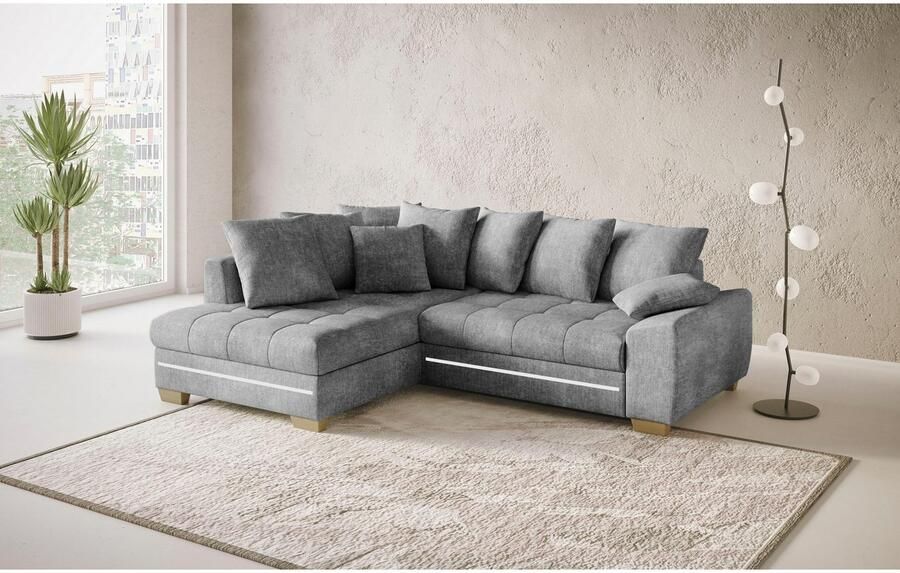 Mr. Couch Hoekbank Nikita II L-vorm met koudschuim rgb-led-verlichting optioneel met bed bedlade