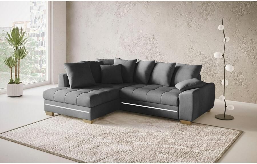 Mr. Couch Hoekbank Nikita II L-vorm met rgb-led verlichting optioneel met bed bedlade koudschuim