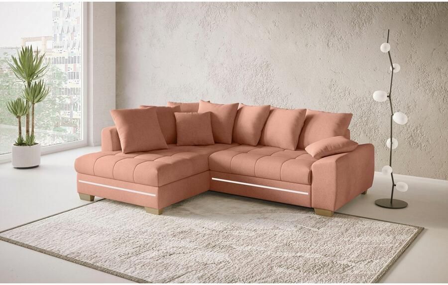 Mr. Couch Hoekbank Nikita II L-vorm met koudschuim rgb-led-verlichting optioneel met bed bedlade