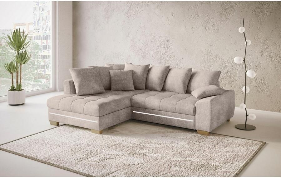 Mr. Couch Hoekbank Nikita II L-vorm met rgb-led verlichting optioneel met bed bedlade koudschuim