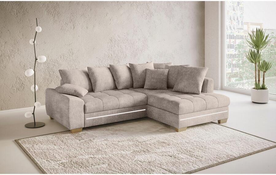 Mr. Couch Hoekbank Nikita II L-vorm met rgb-led verlichting optioneel met bed bedlade koudschuim