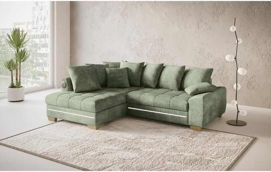 Mr. Couch Hoekbank Nikita II L-vorm RGB-LED Bluetooth-geluidssysteem optioneel met bed bedlade
