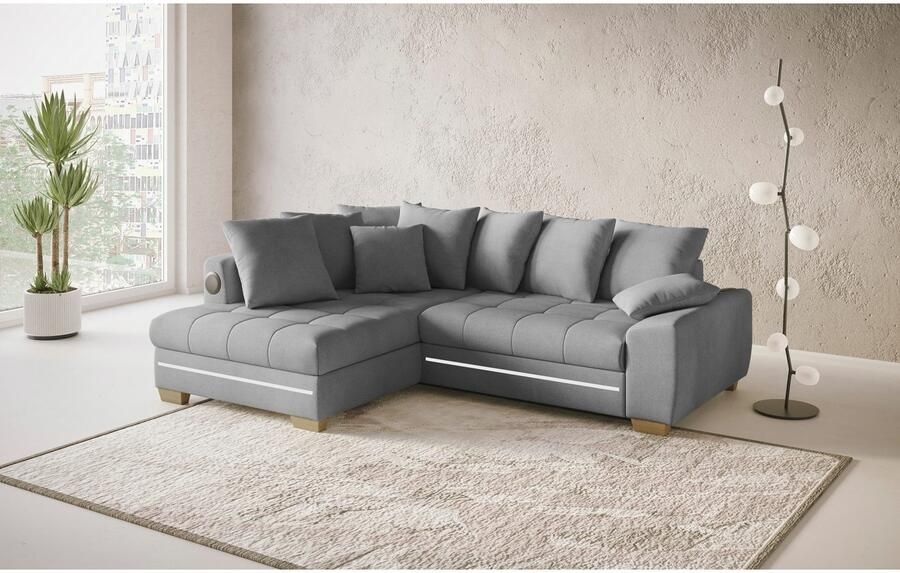 Mr. Couch Hoekbank Nikita II L-vorm RGB-LED Bluetooth-geluidssysteem optioneel met bed bedlade