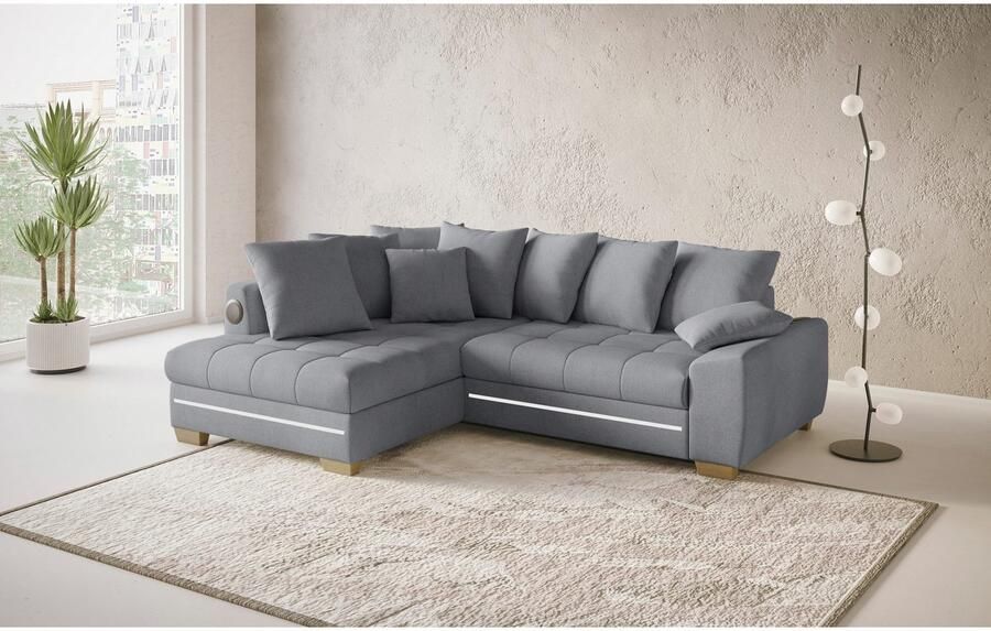 Mr. Couch Hoekbank Nikita II L-vorm RGB-LED Bluetooth-geluidssysteem optioneel met bed bedlade