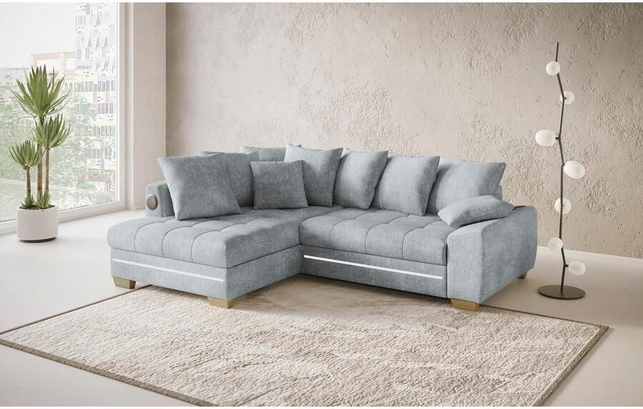 Mr. Couch Hoekbank Nikita II L-vorm RGB-LED Bluetooth-geluidssysteem optioneel met bed bedlade