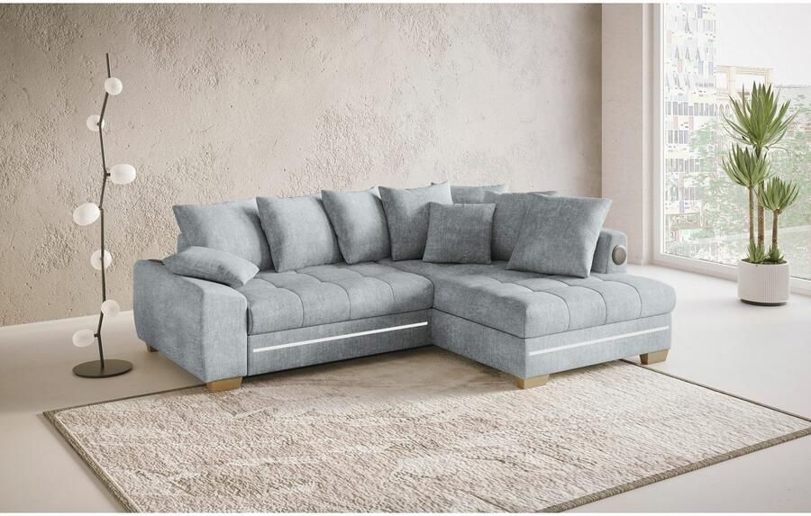 Mr. Couch Hoekbank Nikita II L-vorm RGB-LED Bluetooth-geluidssysteem optioneel met bed bedlade