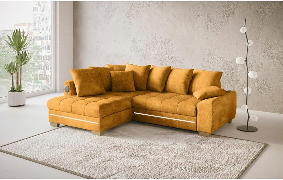 Mr. Couch Hoekbank Nikita II L-vorm RGB-LED Bluetooth-geluidssysteem optioneel met bed bedlade