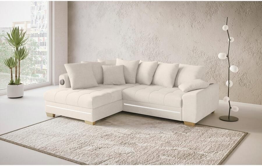 Mr. Couch Hoekbank Nikita II L-vorm RGB-LED Bluetooth-geluidssysteem optioneel met bed bedlade