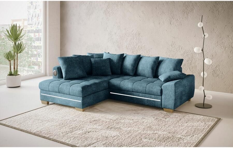 Mr. Couch Hoekbank Nikita II L-vorm RGB-LED Bluetooth-geluidssysteem optioneel met bed bedlade