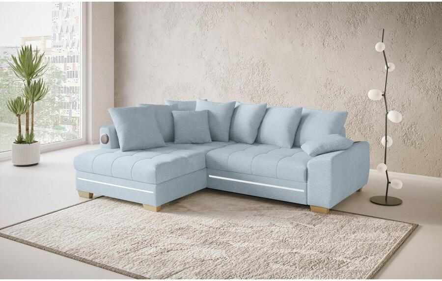 Mr. Couch Hoekbank Nikita II L-vorm RGB-LED Bluetooth-geluidssysteem optioneel met bed bedlade